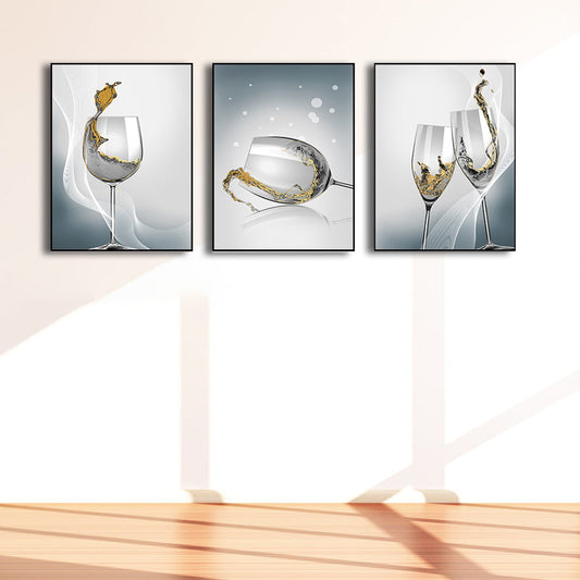 Vivolux | Moderne Wijn glazen Wanddecoratie Lichte Kleur Eetkamer Canvas Print, Set van 3