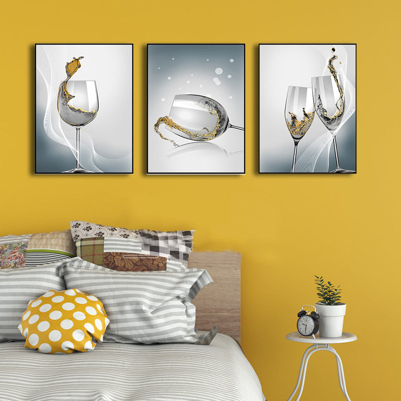 Vivolux | Moderne Wijn glazen Wanddecoratie Lichte Kleur Eetkamer Canvas Print, Set van 3