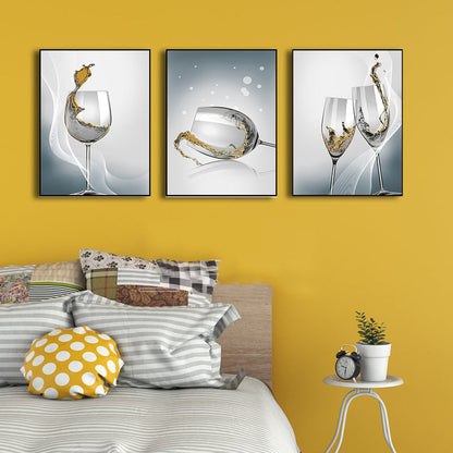 Vivolux | Moderne Wijn glazen Wanddecoratie Lichte Kleur Eetkamer Canvas Print, Set van 3