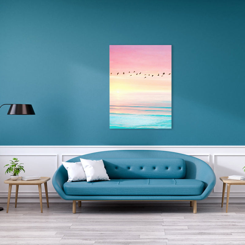 Vivolux | Zeitgenössisches Vogel- und Himmelgemälde Leinwand Rosa Fotografie Wandkunst Dekor, Mehrere Größen