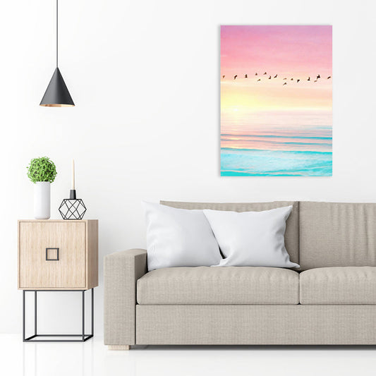 Vivolux | Zeitgenössisches Vogel- und Himmelgemälde Leinwand Rosa Fotografie Wandkunst Dekor, Mehrere Größen