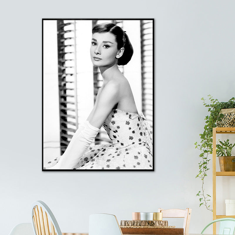 Vivolux | Lichte kleur Hepburn portret canvas textuur vintage meisjes slaapkamer wandkunst print