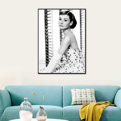 Vivolux | Lichte kleur Hepburn portret canvas textuur vintage meisjes slaapkamer wandkunst print