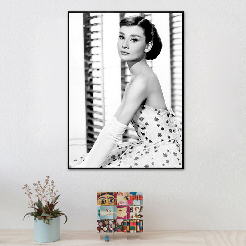 Vivolux | Lichte kleur Hepburn portret canvas textuur vintage meisjes slaapkamer wandkunst print