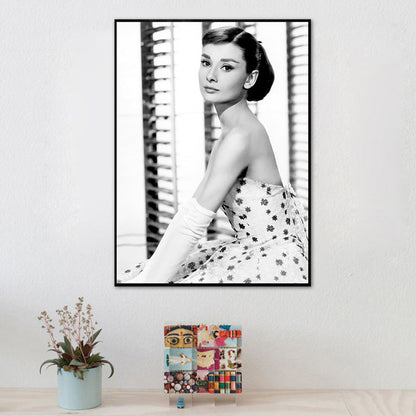 Vivolux | Lichte kleur Hepburn portret canvas textuur vintage meisjes slaapkamer wandkunst print