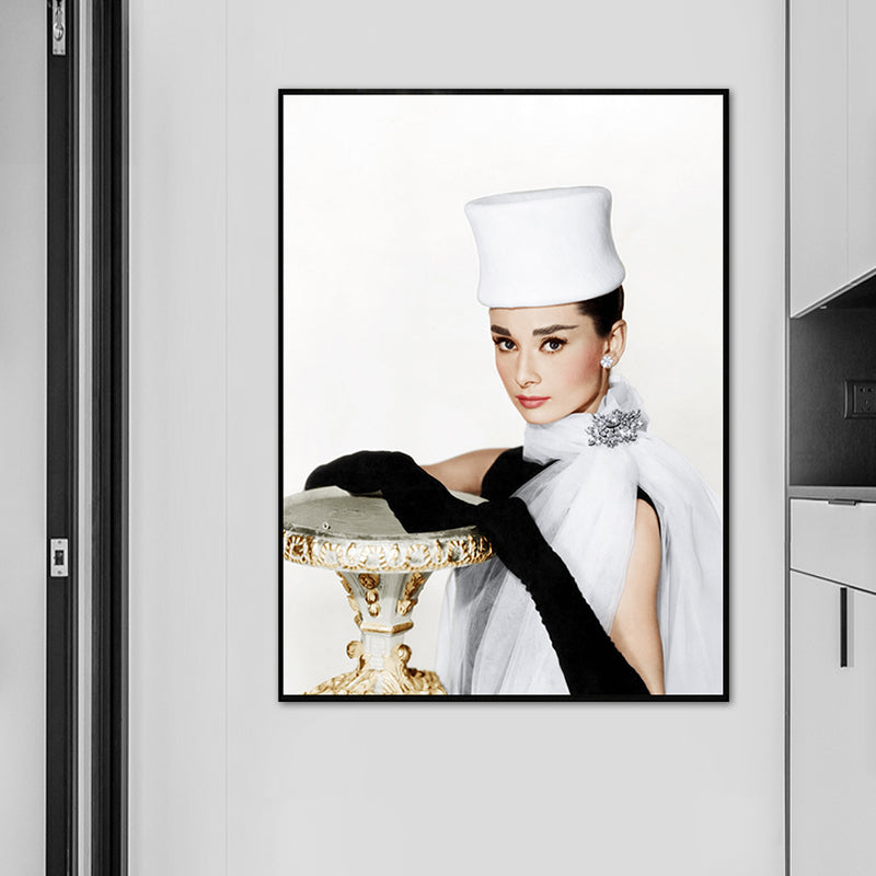 Vivolux | Lichte kleur Hepburn portret canvas textuur vintage meisjes slaapkamer wandkunst print