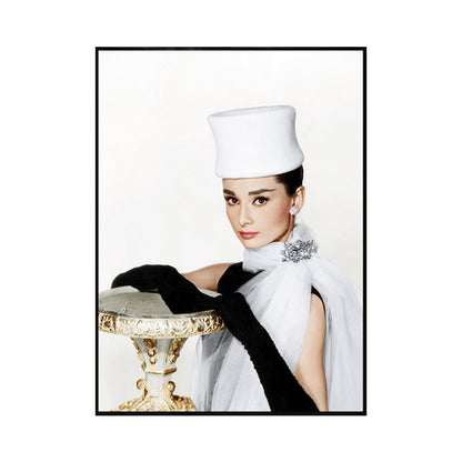 Vivolux | Lichte kleur Hepburn portret canvas textuur vintage meisjes slaapkamer wandkunst print