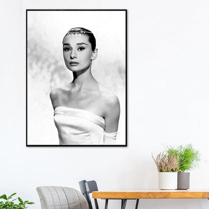 Vivolux | Lichte kleur Hepburn portret canvas textuur vintage meisjes slaapkamer wandkunst print