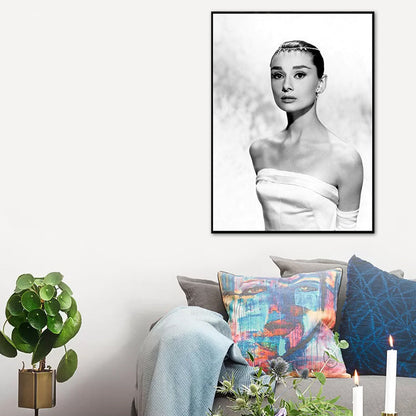 Vivolux | Lichte kleur Hepburn portret canvas textuur vintage meisjes slaapkamer wandkunst print