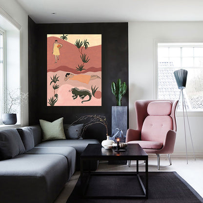 Vivolux | Illustration Schönheit und das Biest Leinwand Pink Nordische Wandkunst Druck für Hausinneneinrichtung