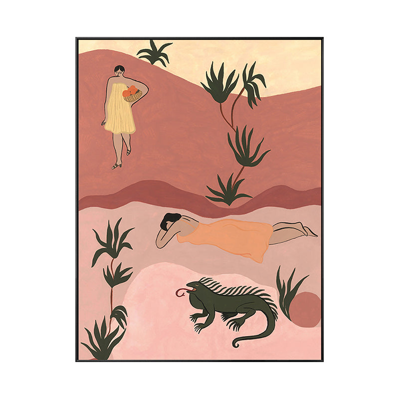 Vivolux | Illustration Schönheit und das Biest Leinwand Pink Nordische Wandkunst Druck für Hausinneneinrichtung