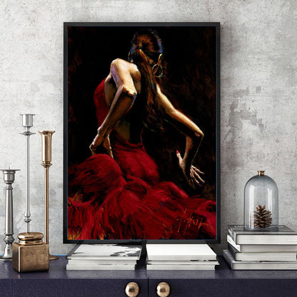 Vivolux | Rotes tanzendes Mädchen Gemälde strukturiert zeitgenössischer Kunststil Esszimmer Eingewickelte Leinwand