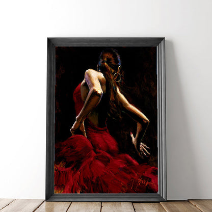 Vivolux | Rotes tanzendes Mädchen Gemälde strukturiert zeitgenössischer Kunststil Esszimmer Eingewickelte Leinwand