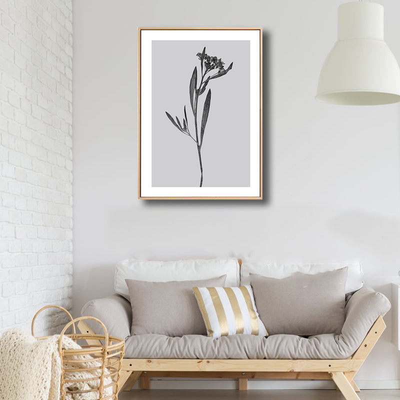 Vivolux | Graue botanische Leinwanddruck Vintage-Stil strukturiertes Wandkunstdecor für das Wohnzimmer