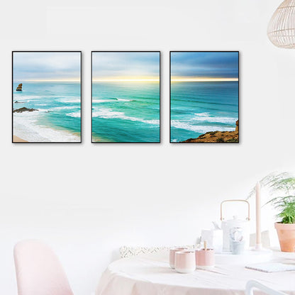 Vivolux | Blaue Meer Strand Landschaft Leinwand Mehrteilig Tropische Haus Innen Wand Kunst Druck