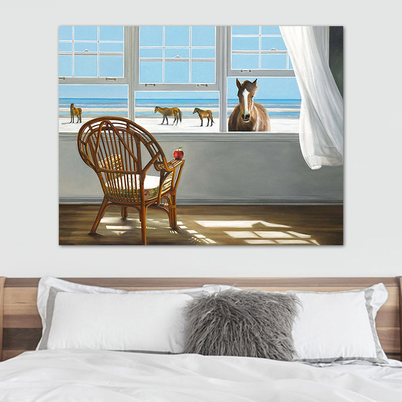 Vivolux | Seashore House Innenansicht Leinwand Blau Nordischer Stil Wand Kunstdruck für Schlafzimmer
