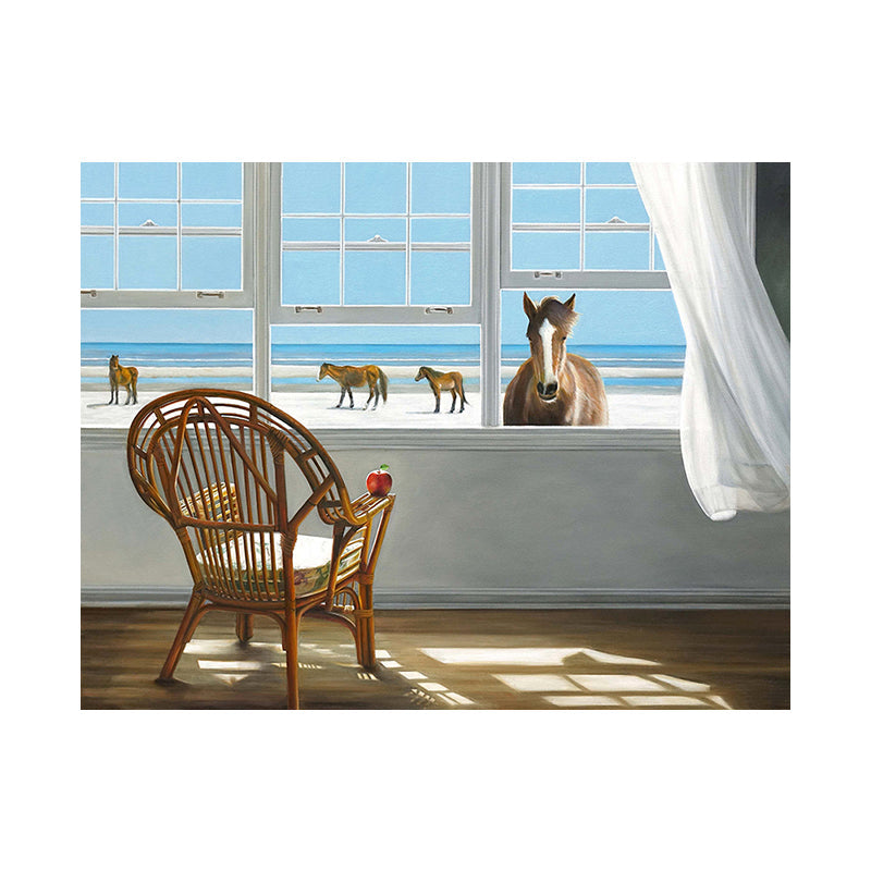 Vivolux | Seashore House Innenansicht Leinwand Blau Nordischer Stil Wand Kunstdruck für Schlafzimmer