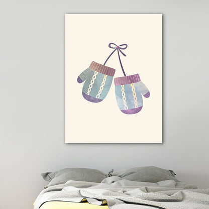 Vivolux | Winterhandschuhe Wandkunst Druck Texturiert Skandinavisches Mädchen Schlafzimmer Eingewickelte Leinwand in Blau