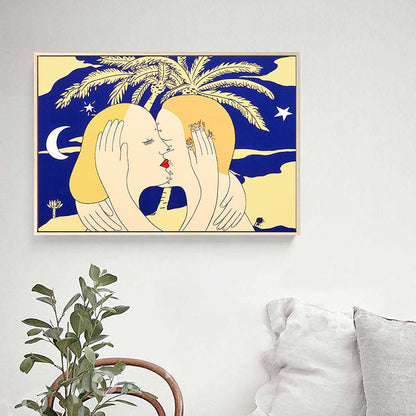 Vivolux | Gelbes nordisches Stil Kunstdruck umarmendes Paar Leinwand für Badezimmer, verschiedene Größen