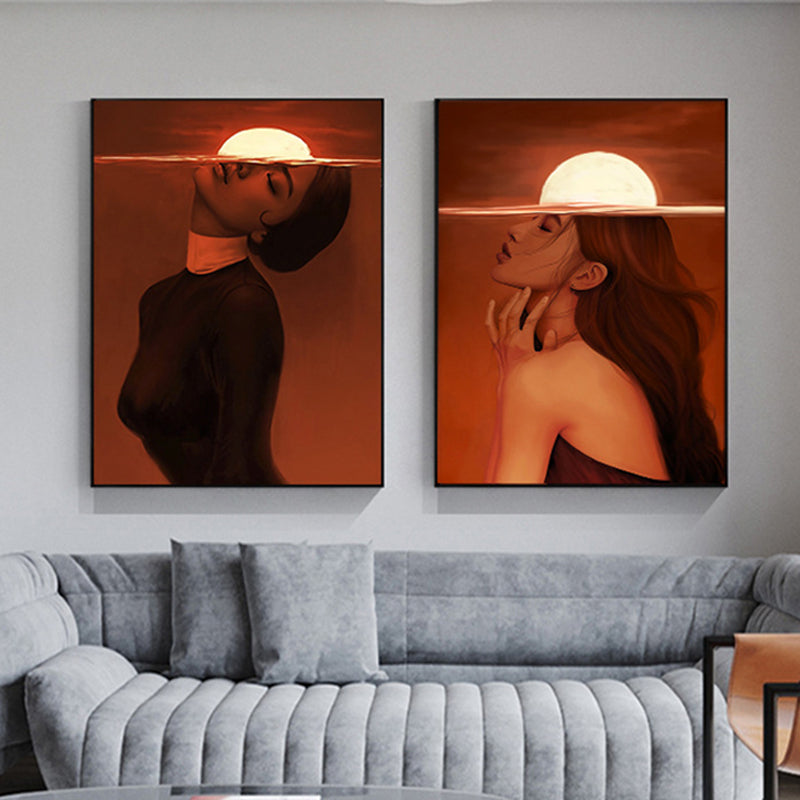 Vivolux | Stylish Mädchen Kunstdruck Zeitgenössischer Stil Leinwand Texturiertes Gemälde in Sanften Farben