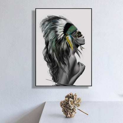 Vivolux | Pastel kleur veerhoed meisje canvas hedendaagse textuur wanddecoratie voor woonkamer