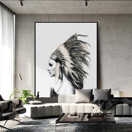 Vivolux | Pastel kleur veerhoed meisje canvas hedendaagse textuur wanddecoratie voor woonkamer