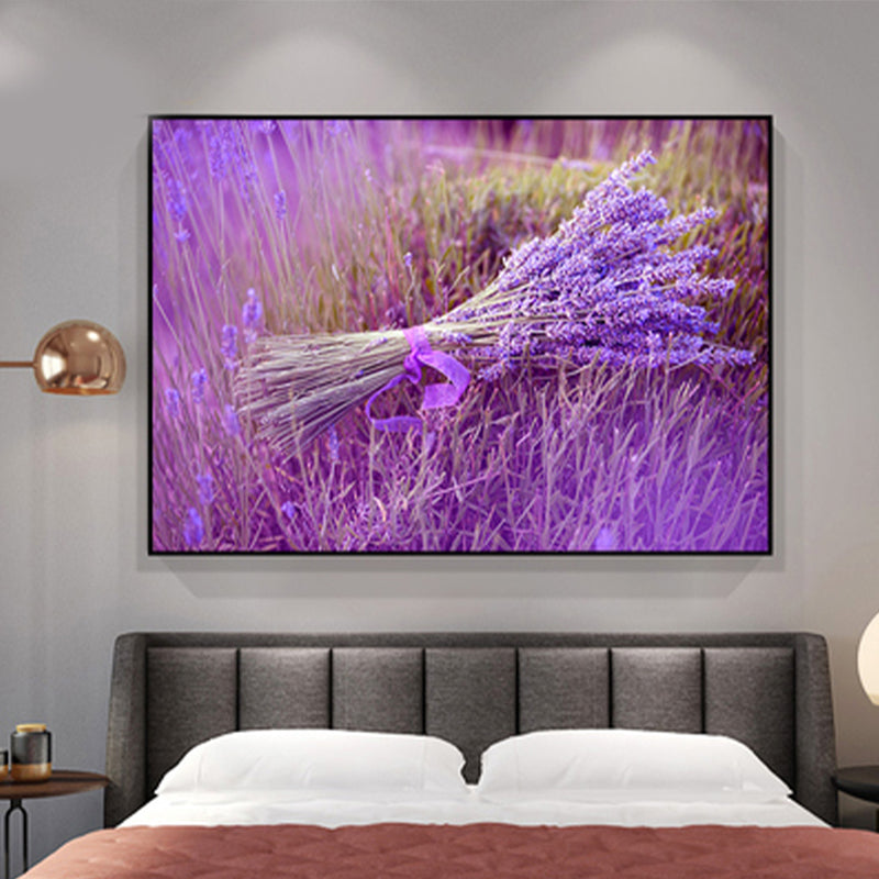Vivolux | Contemporary Foto Lavendel Wandkunst Leinwand Strukturiert Pastell Wanddekoration für Schlafzimmer