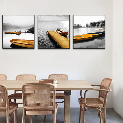 Vivolux | Foto Druck Boote Wandkunst Set Braun und Grau Moderne Stil Leinwand für Familienzimmer