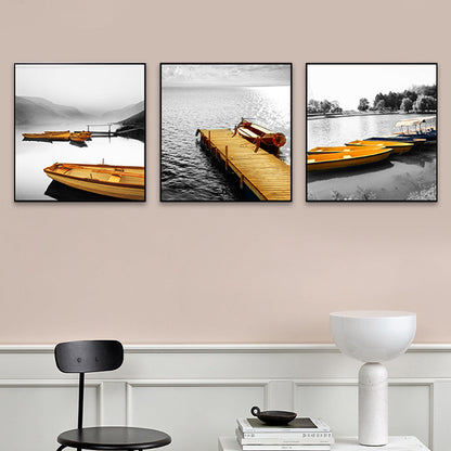 Vivolux | Foto Druck Boote Wandkunst Set Braun und Grau Moderne Stil Leinwand für Familienzimmer