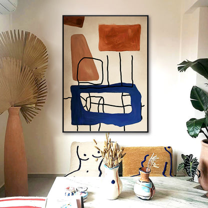 Vivolux | Kindertische Kunst Zeichentuch Blau und Braun Abstrakte Wanddekoration für Kinderzimmer