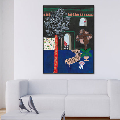 Vivolux | Fauvismus Patio View Kunstdruck Blaue Illustration Landschaft Wanddekoration für das Wohnzimmer