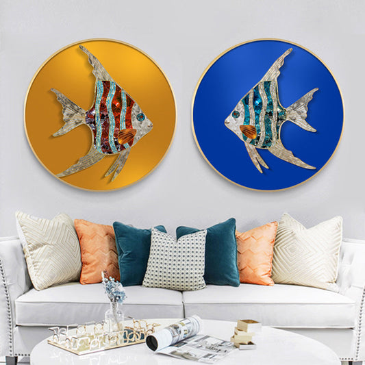 Vivolux | Zachte Kleur Vissen Schilderij Getextureerde Hedendaagse Stijl Eetkamer Canvas Wanddecoratie