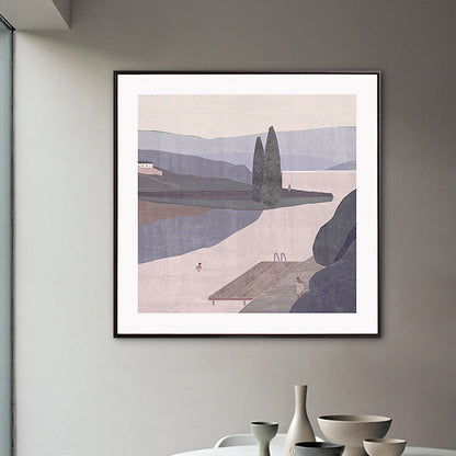 Vivolux | Bergsee Landschaft Leinwand Nordic Stil Texturiertes Wandkunst Dekor in Hellfarbe