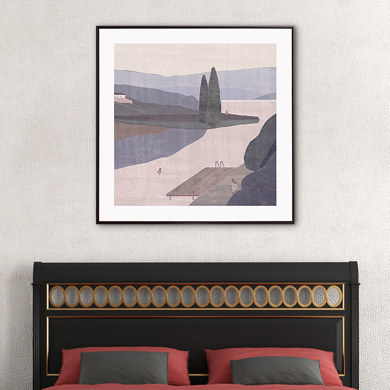 Vivolux | Bergsee Landschaft Leinwand Nordic Stil Texturiertes Wandkunst Dekor in Hellfarbe