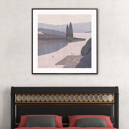 Vivolux | Bergsee Landschaft Leinwand Nordic Stil Texturiertes Wandkunst Dekor in Hellfarbe