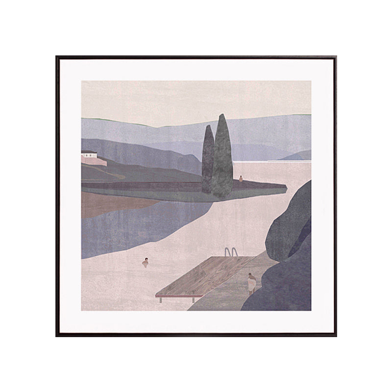 Vivolux | Bergsee Landschaft Leinwand Nordic Stil Texturiertes Wandkunst Dekor in Hellfarbe