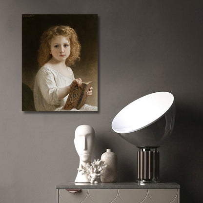 Vivolux | Braunes Lesen kleines Mädchen Malerei strukturiertes Wandkunstdruck für Gästezimmer, mehrere Größen