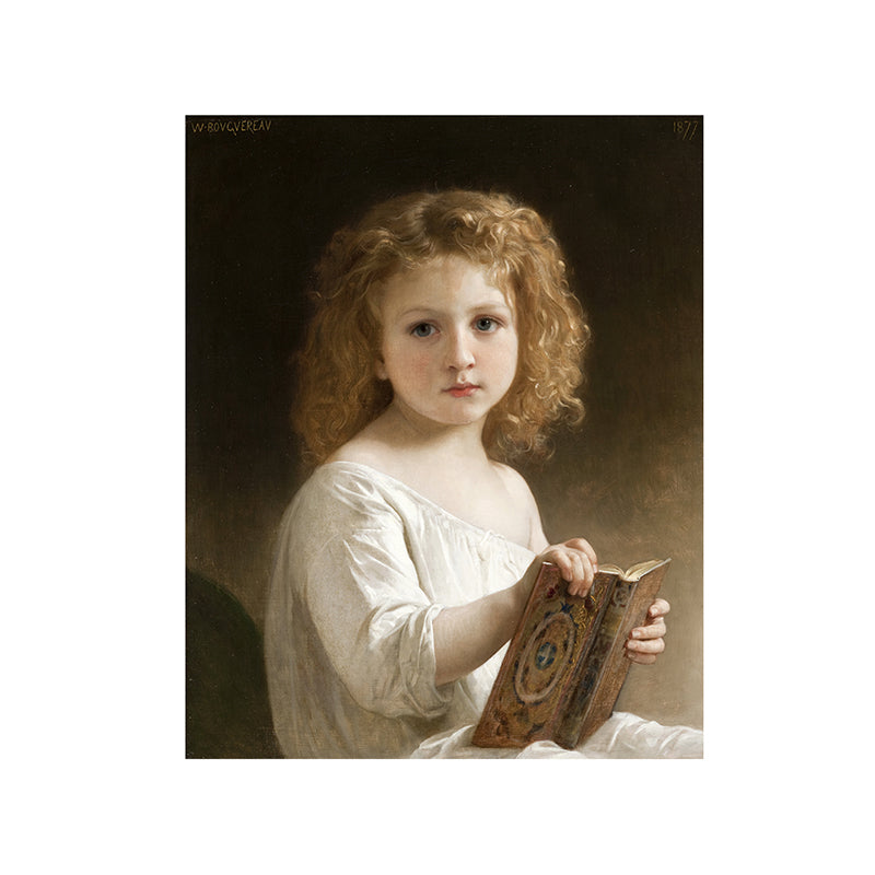 Vivolux | Braunes Lesen kleines Mädchen Malerei strukturiertes Wandkunstdruck für Gästezimmer, mehrere Größen