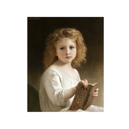 Vivolux | Braunes Lesen kleines Mädchen Malerei strukturiertes Wandkunstdruck für Gästezimmer, mehrere Größen