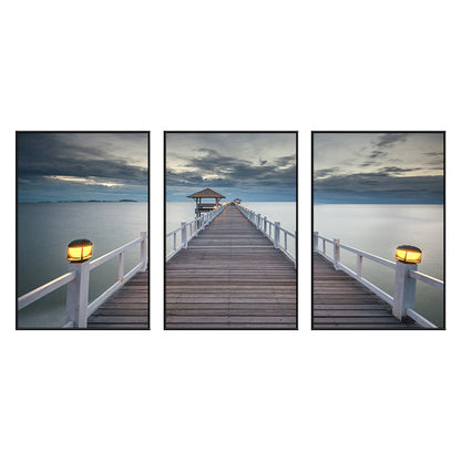 Vivolux | Seaside Bridge Scene Art Print Moderne Canvas Multi-Piece Schilderij in Zachte Kleur, Set van Drie