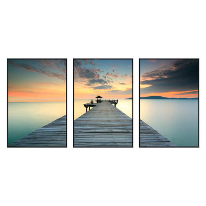Vivolux | Seaside Bridge Scene Art Print Moderne Canvas Multi-Piece Schilderij in Zachte Kleur, Set van Drie