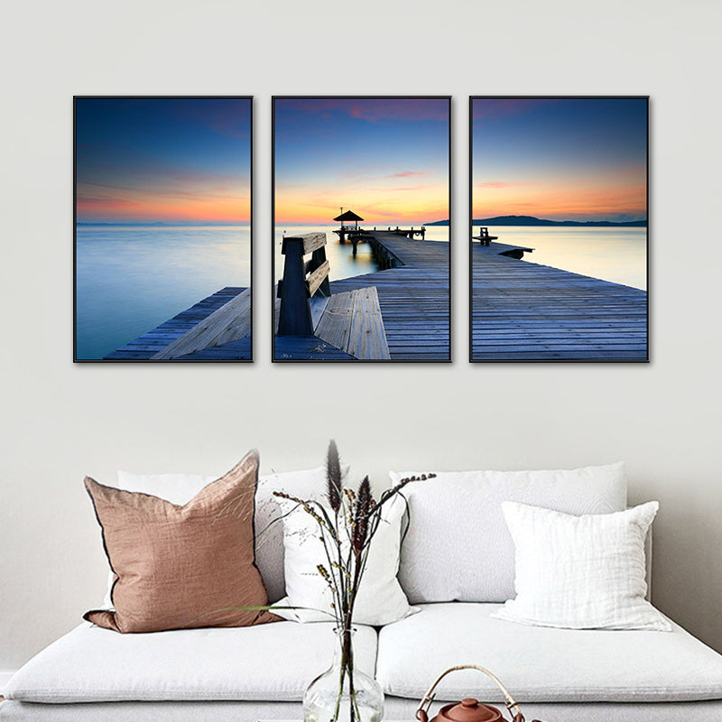 Vivolux | Seaside Bridge Scene Art Print Moderne Canvas Multi-Piece Schilderij in Zachte Kleur, Set van Drie