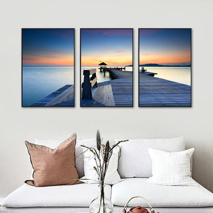 Vivolux | Seaside Bridge Scene Art Print Moderne Canvas Multi-Piece Schilderij in Zachte Kleur, Set van Drie