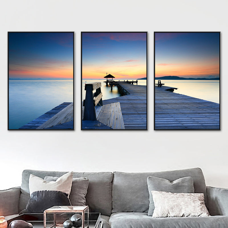 Vivolux | Seaside Bridge Scene Art Print Moderne Canvas Multi-Piece Schilderij in Zachte Kleur, Set van Drie