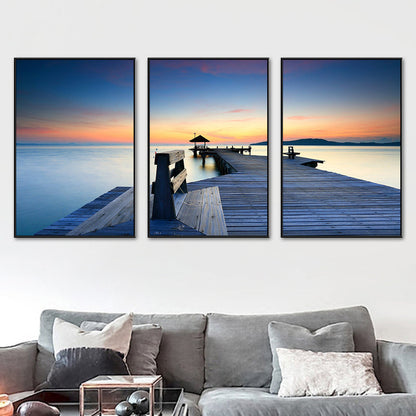 Vivolux | Seaside Bridge Scene Art Print Moderne Canvas Multi-Piece Schilderij in Zachte Kleur, Set van Drie