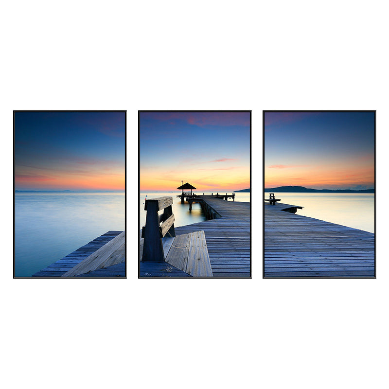 Vivolux | Seaside Bridge Scene Art Print Moderne Canvas Multi-Piece Schilderij in Zachte Kleur, Set van Drie