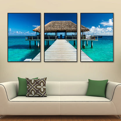 Vivolux | Seaside Bridge Scene Art Print Moderne Canvas Multi-Piece Schilderij in Zachte Kleur, Set van Drie