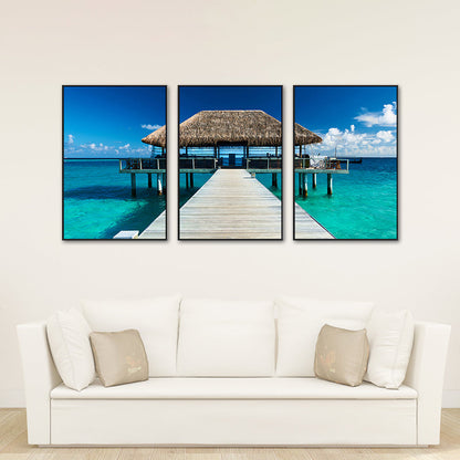 Vivolux | Seaside Bridge Scene Art Print Moderne Canvas Multi-Piece Schilderij in Zachte Kleur, Set van Drie