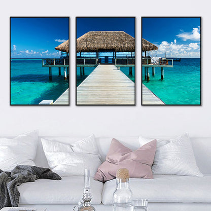 Vivolux | Seaside Bridge Scene Art Print Moderne Canvas Multi-Piece Schilderij in Zachte Kleur, Set van Drie