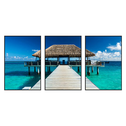 Vivolux | Seaside Bridge Scene Art Print Moderne Canvas Multi-Piece Schilderij in Zachte Kleur, Set van Drie